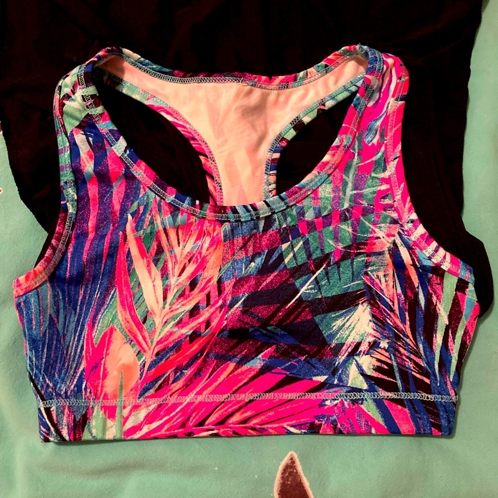 Girl’s Athletic Top with Neon Pattern Sports Bra